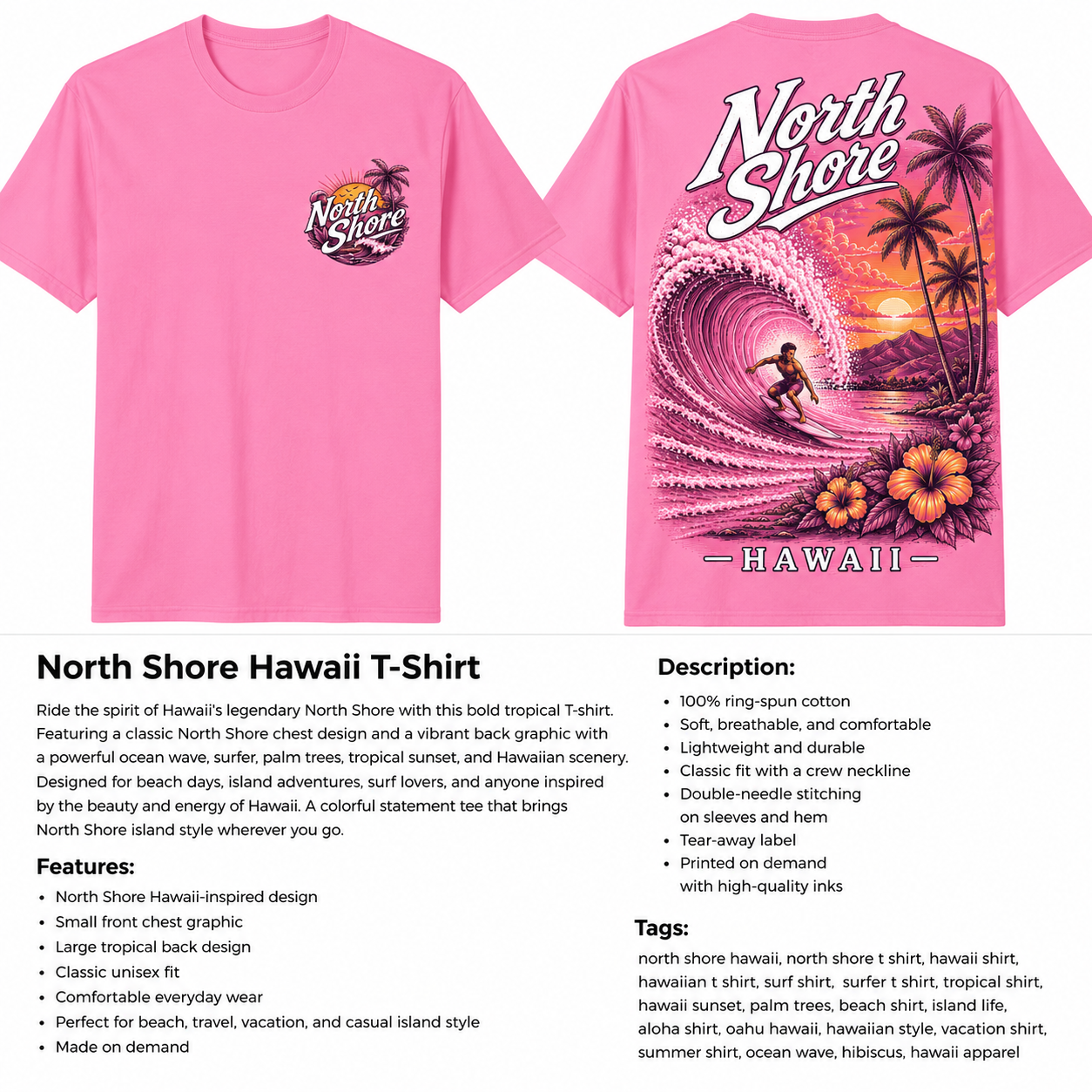 North Shore Hawaii Pink T-Shirt
